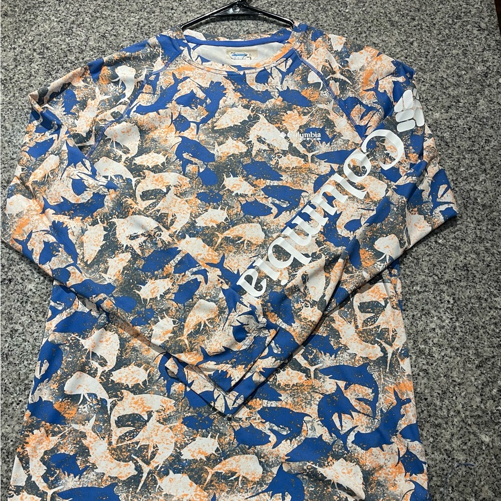Columbia Blue and Orange Patterned Long Sleeve Shirt PFG